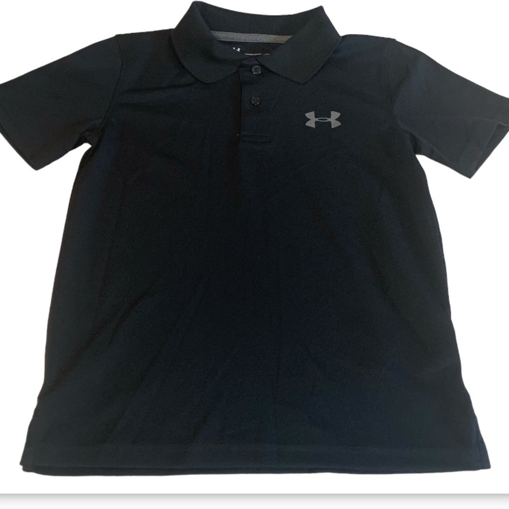 Under Armour Logo Heatgear Black Polo Shirt Boys Size 7